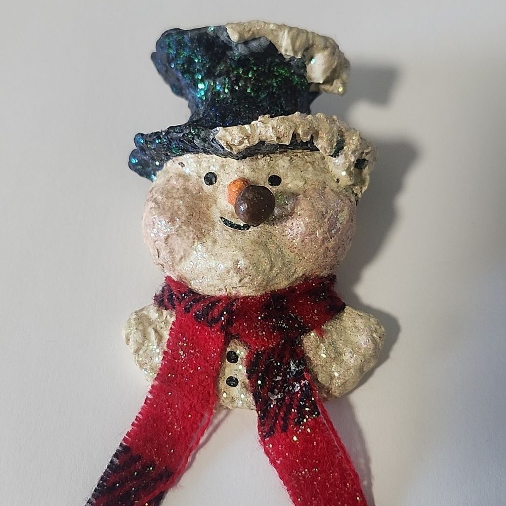 Enesco Snowsnickle Snowman Brooch with Red Scarf